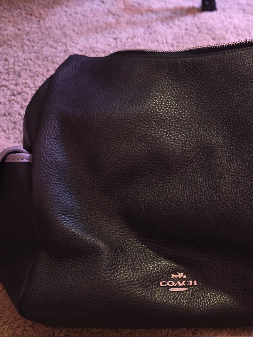 Coach Dark Navy Blue Pebbled Leather Duffel with Silver Logo